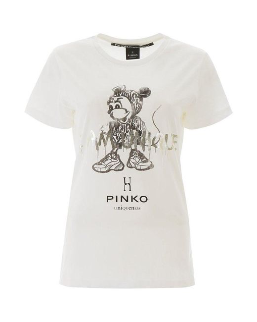 Pinko White I Am Unique Print T-shirt
