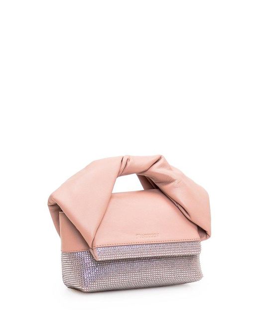 J.W. Anderson Pink Crystal Embellishment Small Twister Tote Bag