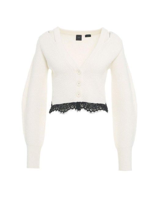 Pinko White V-neck Long-sleeved Cropped Cardigan