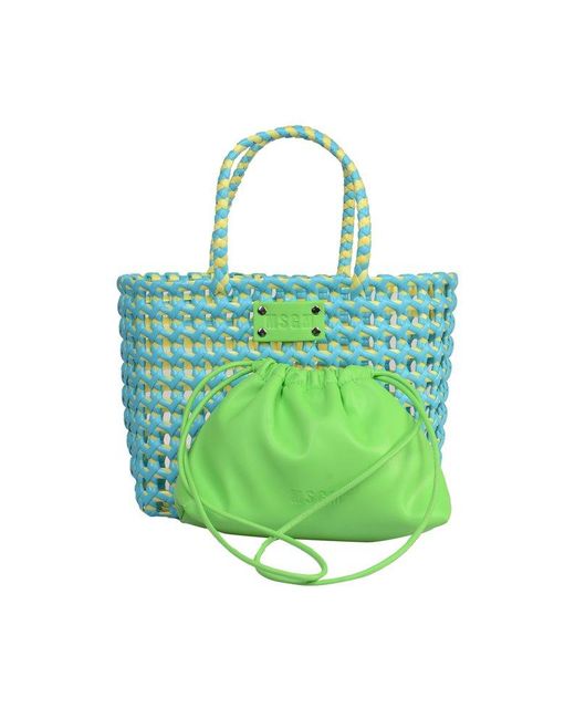 MSGM Green Woven Logo Patch Top Handle Bag