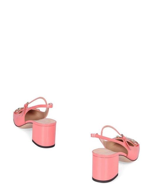 Gucci Pink Horsebit Detailed Square Toe Pumps