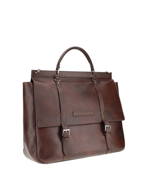 Brunello Cucinelli Brown Logo Patch Foldover-Top Travel Bag for men