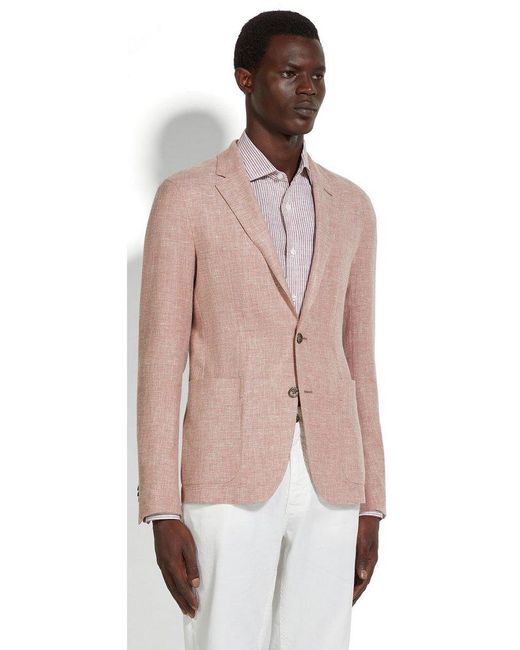 Zegna Pink Long Sleeved Single-Breasted Blazer for men