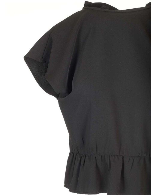 MM6 by Maison Martin Margiela Black Cropped Top With Cap Sleeves Tops
