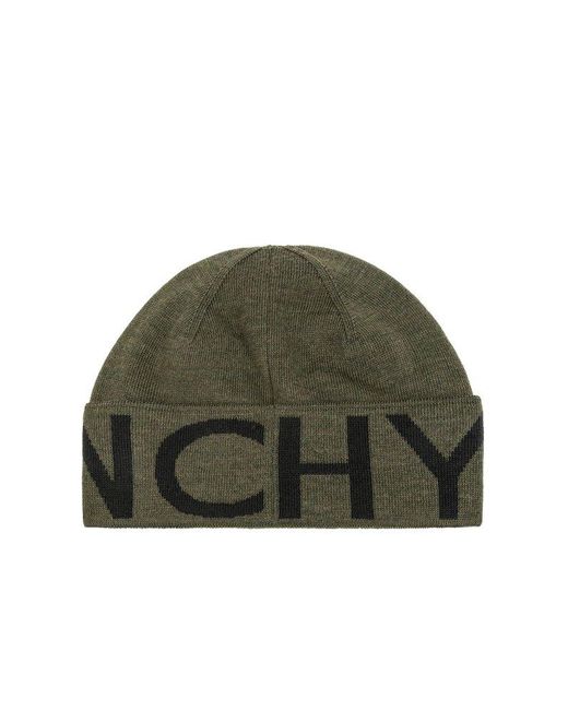 Givenchy Green Logo Intarsia Knitted Beanie for men