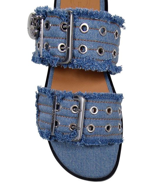 Ganni Denim Feminine Buckle Two-Strap Sandals in Blue | Lyst UK