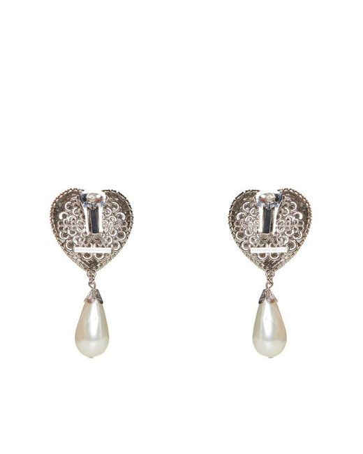 Alessandra Rich Multicolor Heart Crystals And Pearl Earrings
