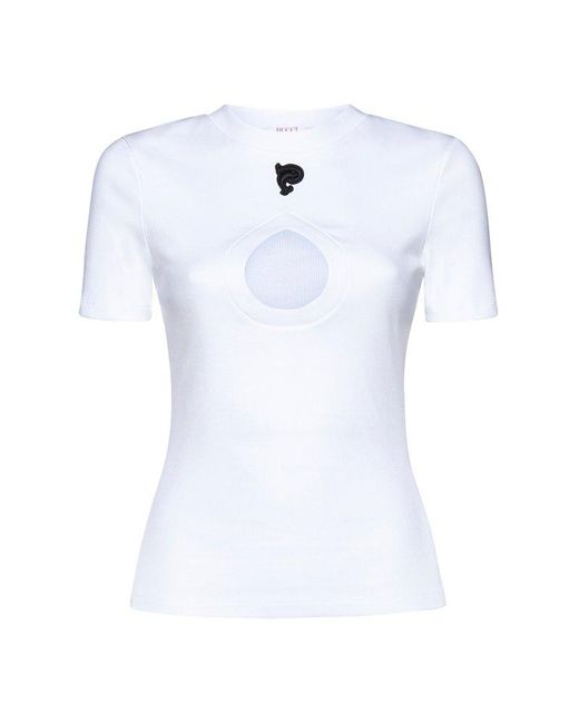 Emilio Pucci White Cut-out Ribbed-knit T-shirt