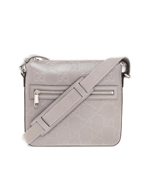 Gucci GG Embossed Messenger Bag Black in Leather with Silver-tone - US