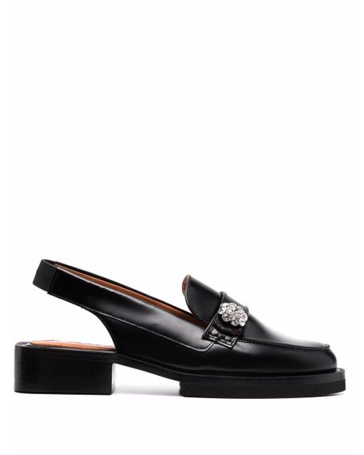 Ganni Black Crystal-embellished Slingback Loafers