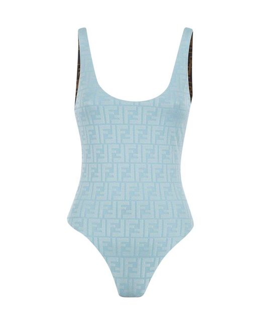 Fendi Synthetic Ff Motif Open Back Swimsuit in Blue | Lyst UK