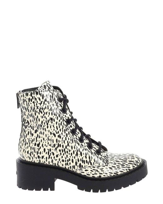 KENZO White Leopard-Printed Lace-Up Boots