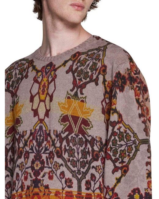 Etro Multicolor Floral Print Crewneck Knitted Jumper for men