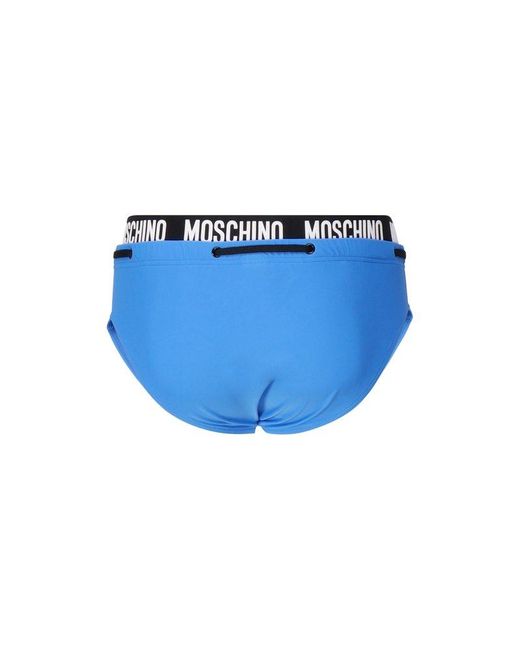 Moschino Blue Logo Waistband Drawstring Swim Briefs for men