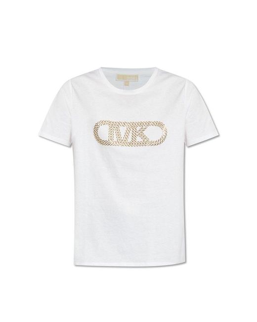 MICHAEL Michael Kors White Mk Grommeted Empire Logo Organic Cotton T-Shirt