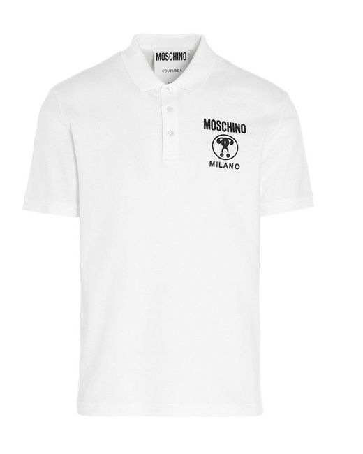 Moschino White Double Question Mark Polo Shirt for men