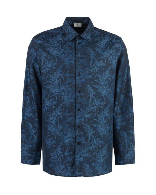 Etro Blue Poplin Cotton Shirt for men