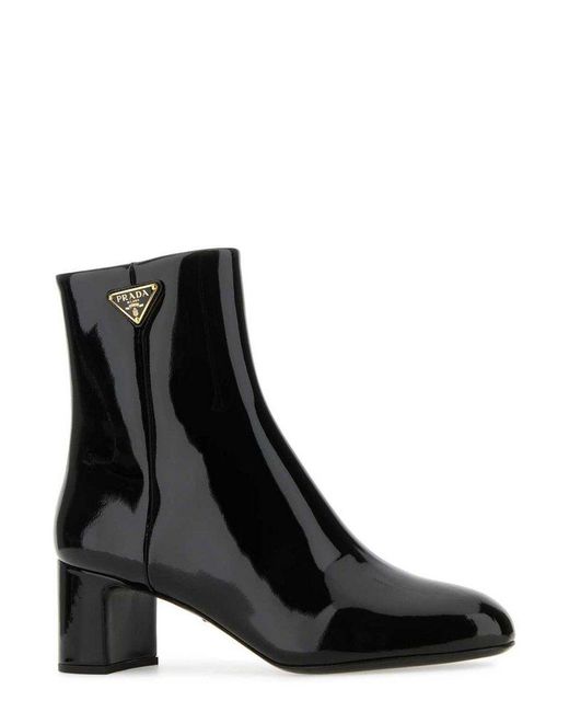 Prada Black Patent Leather Ankle Boots