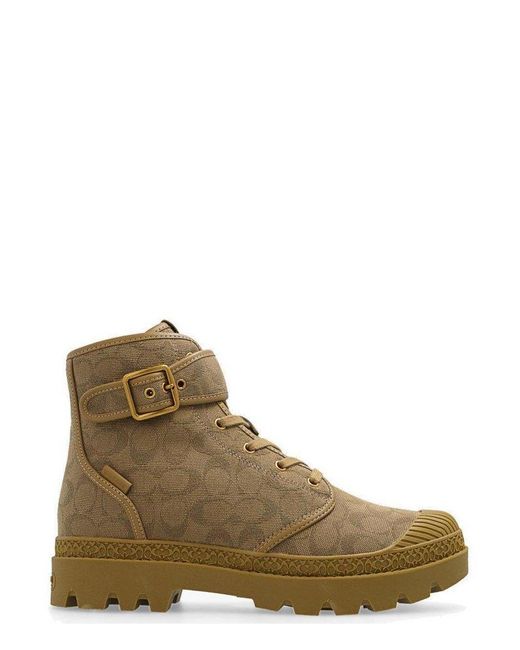 COACH Brown Trooper Buckled Monogram Pattern Lace-up Boots for men