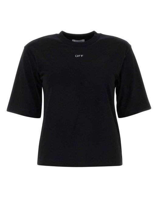 Off White c o Virgil Abloh Black Logo Printed Crewneck T shirt