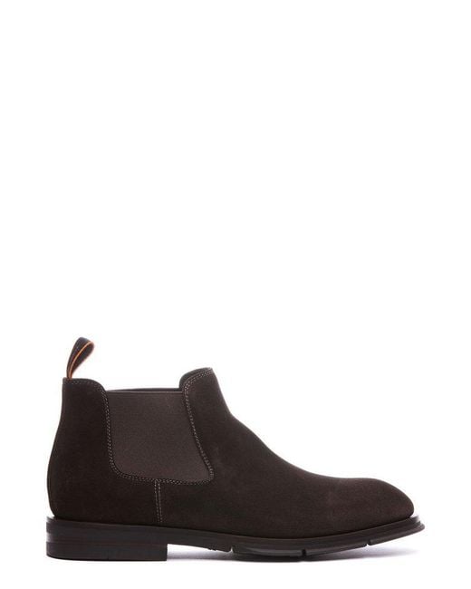 Santoni Brown Round Toe Ankle Boots for men