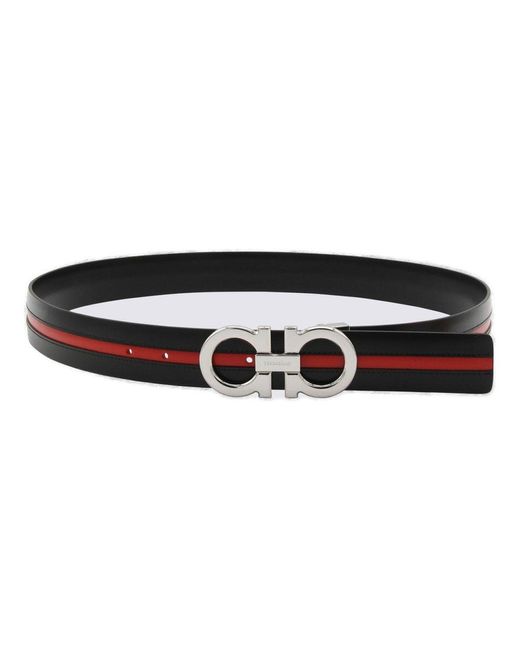 Ferragamo Black And Red Leather Band Gancini Belt for men