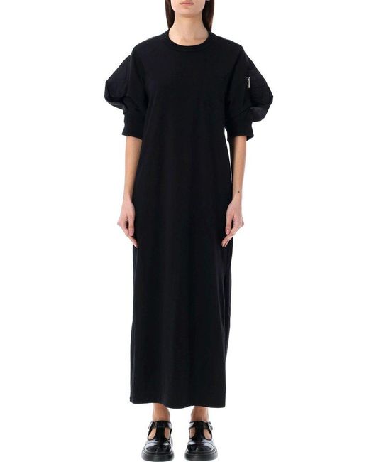 Sacai Black Nylon Twill X Cotton Jersey Dress