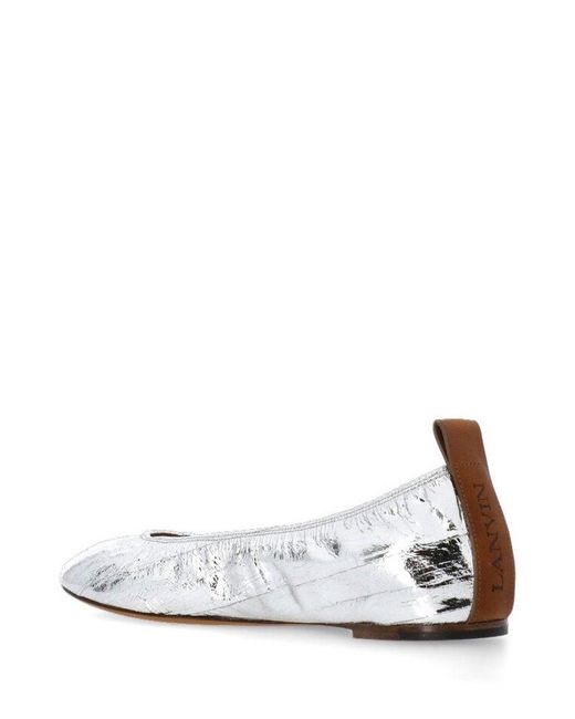 Lanvin White Round Toe Metallic Slip-on Ballet Shoes