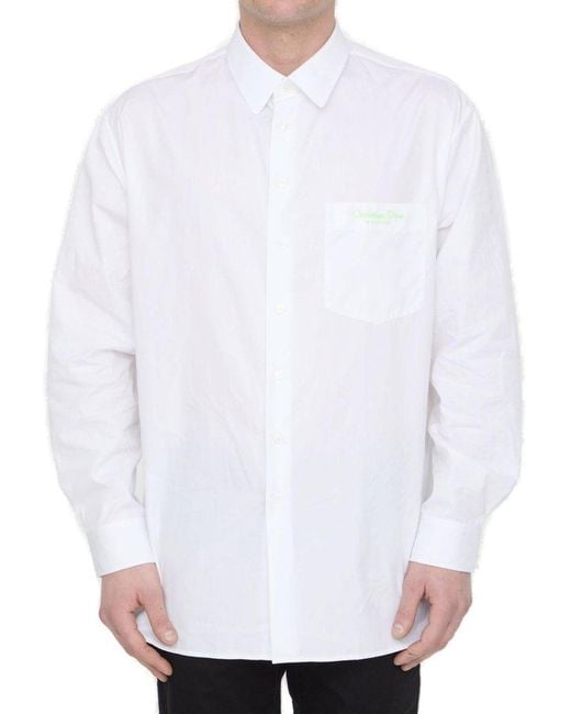 Dior White Christian Dior Couture Embroidered Poplin Shirt for men