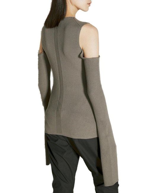 Rick Owens Gray Open-shoulder Crewneck Knitted Top