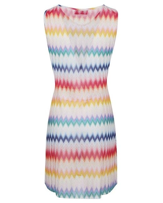 Missoni White Zigzag Printed Twist Detailed Mini Dress