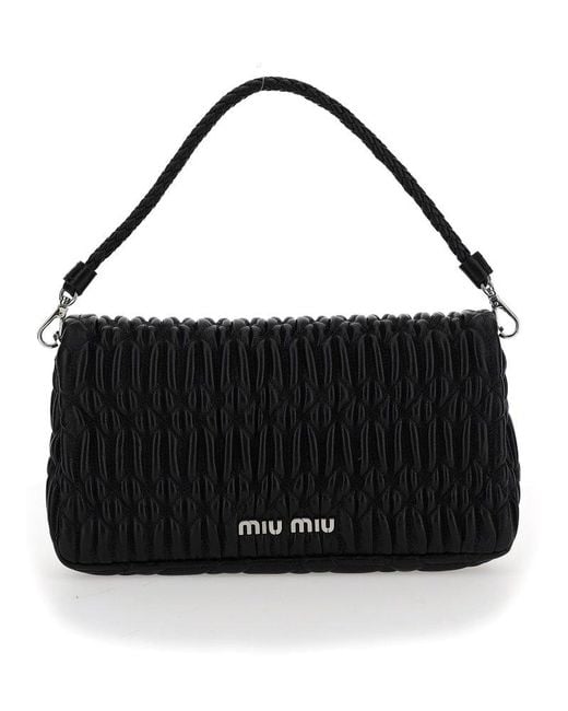 Miu Miu Black Crystal Strap Quilted Shoulder Bag
