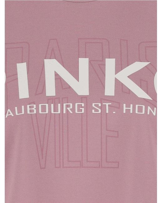 Pinko Pink Logo Printed Crewneck T-shirt