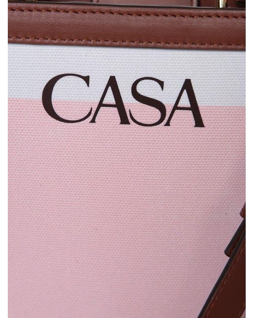 Casablancabrand Pink Logo Printed Mini Casa Tote Bag