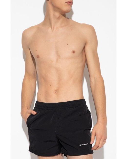 Givenchy Black Logo Printed Elastic Waist Swim Shorts for men