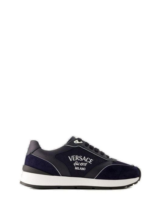 Versace Black Milano Round-toe Lace-up Sneakers for men