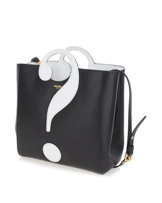 Moschino Black Question Mark Motif Logo Plaque Tote Bag