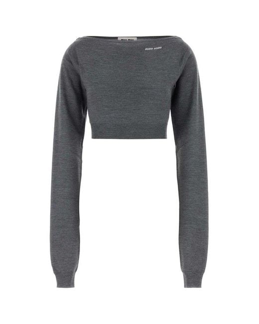 Miu Miu Black Boat-Neck Knitted Top
