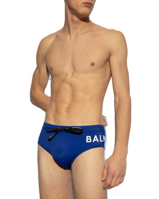 Balmain Blue Swim Briefs With Logo for men