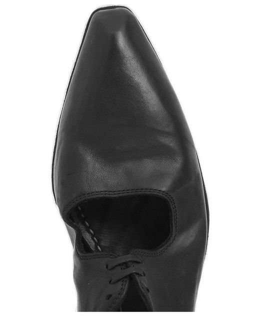 Guidi Black Pointed Toe Lace-Up Flat Shoes