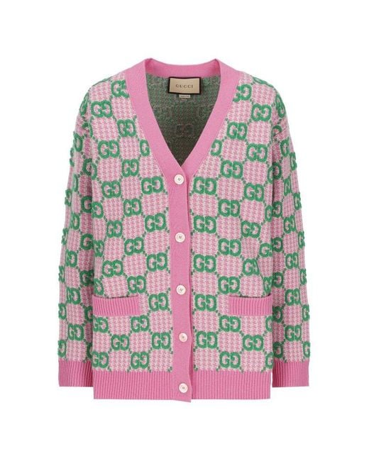 GUCCI: wool sweater with embroidered monogram - Pink
