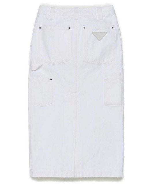Prada White Logo-Patch Pencil Skirt