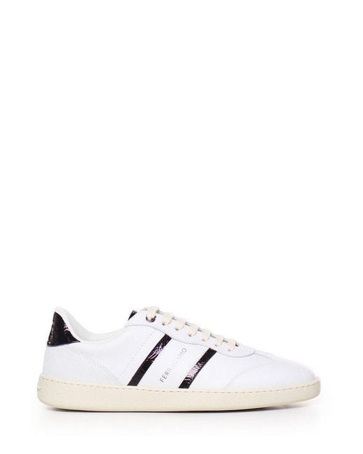 Ferragamo White Logo Printed Lace-up Sneakers for men