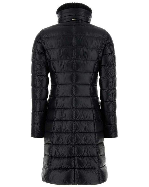 Herno Black Ribbed Collar Long Puffer Jacket