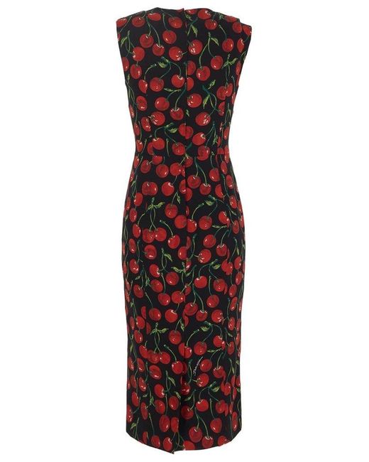 Dolce & Gabbana Red Cherry Print Midi Dress