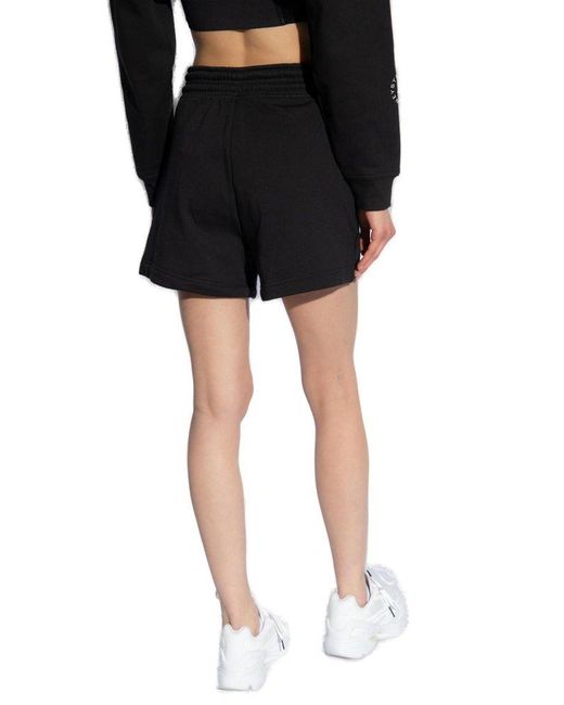 Adidas By Stella McCartney Black Logo-printed Drawstring Track Shorts