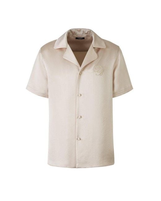 Balmain White Satin Logo Shirt for men