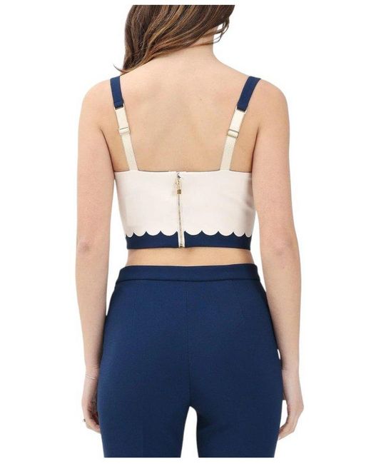Elisabetta Franchi Blue Logo-Patch Sleeveless Top