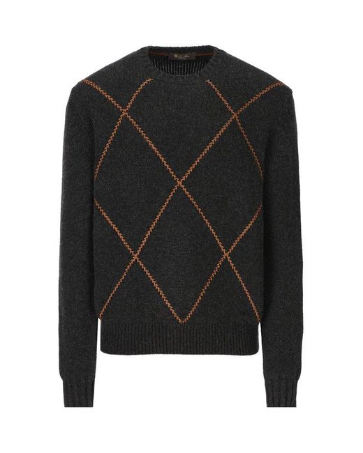 Loro Piana Crossover Lines Crewneck Knit Sweater in Black for Men Lyst