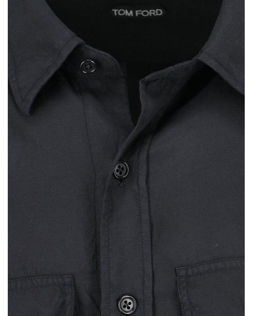 Tom Ford Blue Flap Pocket Long-sleeved Shirt for men